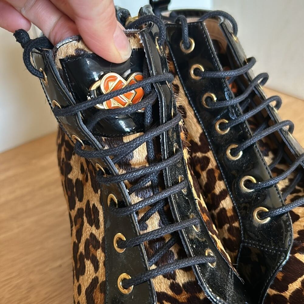 Ukies Alberta leopard Print Calf Hair Lace Up Boot Booties European Luxury 5.5 - Picture 4 of 10